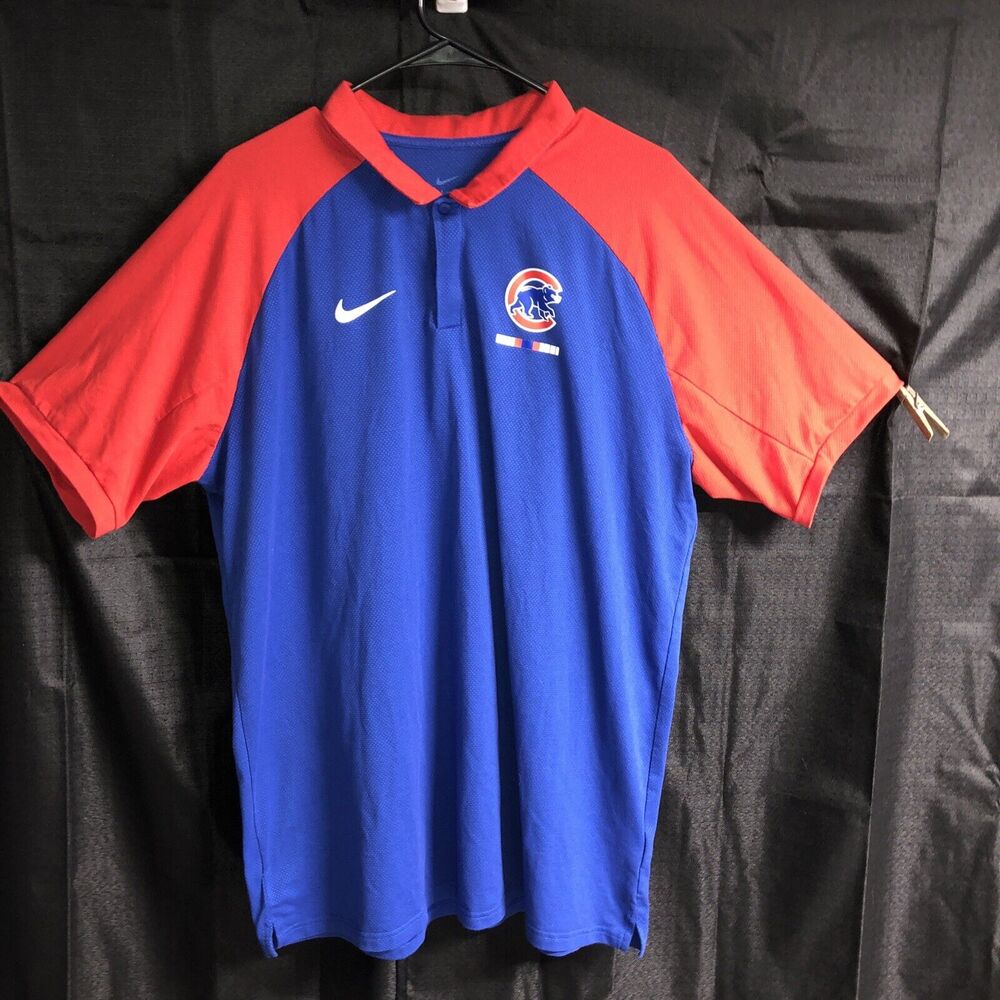 Chicago Cubs Nike Dry Fit Blue Red Polo Shirt Size Men’s Medium